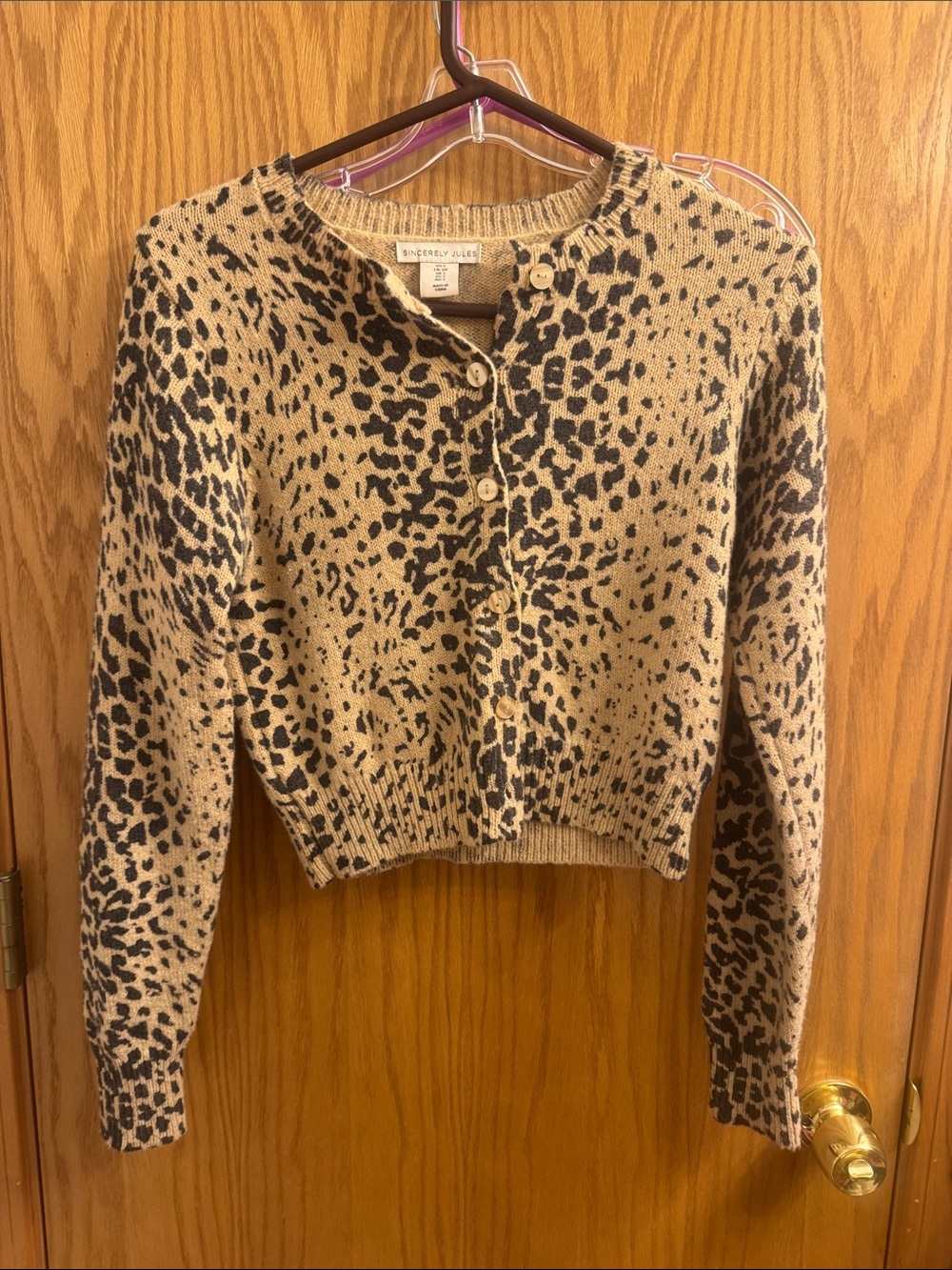 Sincerly Jules Leopard-Print Cropped Cardigan in Tan and Black